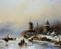 Schelfhout, Andreas - Ice merriment near a mill sun web